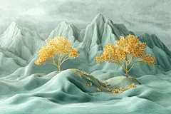 国风立体泼墨山水画