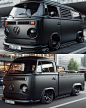 This may contain: an old vw bus is shown in two different photos, one black and the other white