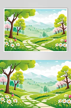 AI数字艺术春季春天风景插画背景图