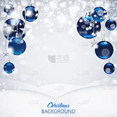 优雅的圣诞背景与蓝色霜和光泽的圣诞球，星星和雪花。