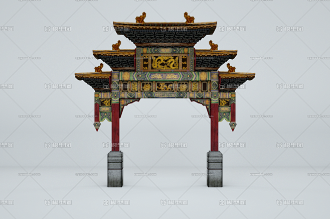 中国古代牌匾 牌坊 古建筑 游戏场景模型