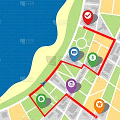 河流,街道图,城市,平衡折角灯,林荫路,公园,公路,设备用品,距离标记,想象