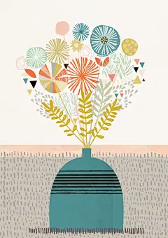 【花卉插画系列图集下载】创意叶子草本花卉绘画/抽象植物绘画临摹作品/水彩iPad手绘作品