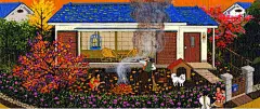 【日本插画师磯田三雄作品欣赏】
磯田三雄，日本插画师。毕业于大阪难波设计师学院。目前主要从事广告插画制作。画风怀旧，画幅常见宽幅，题材多选取山间风景、四季乡村、1970年代的下城区、公寓住地、公园、海水浴场、儿童游乐场、温泉旅行等人们日常生活场景，展现昭和时期独特的人情风俗。