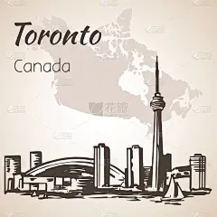 加拿大多伦多，靠近海岸线的城市景观。在白色背景上隔离