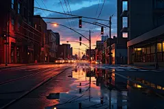 灯火通明的城镇街道照明