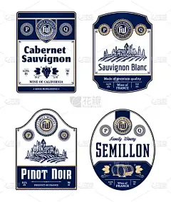红白葡萄酒标签和设计元素