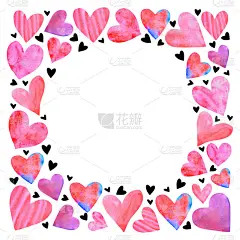 背景，纹理，框架，无缝模式的水彩心。手绘。爱情浪漫主题为生日、情人节、贺卡、婚礼、包装纸