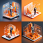 图片File analysis dashboard and folders, a male lawyer standing in front of the phone, microsoft style design, isometric design, orange and white glass, glow, transparency, blender, c4d 3d characters, oc renderer,--ar 16:9