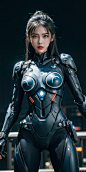  cowboy_shot,(Good structure), DSLR Quality,1girl,stealth stance,cybernetic enhancements,short black hair,blue eyes,high-tech Tight combat suit,Invisible night clothes,Black matt clothing material,neon cityscape,neon glow,focused expression,dynamic pose,n