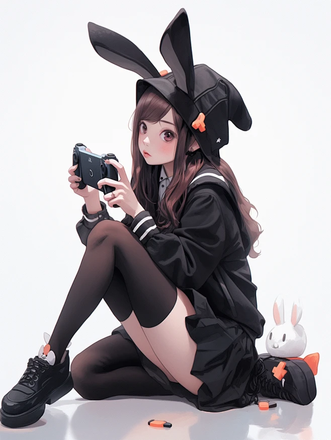 yuetang_Rabbit_girl_squatting_posture_holding_a_game_controlle_8c11565d ...