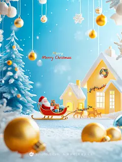 【ai宇宙吧】圣诞节软糖圣诞树圣诞老人创意海报设计背景图Midjourney描述关键词咒语：