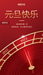 红色元旦新年2023金属钟表新年祝福海报图片_潮国创意