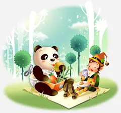 大熊猫和小猴子高清素材 卡通 小猫 小男孩 手绘 元素 免抠png 设计图片 免费下载 页面网页 平面电商 创意素材