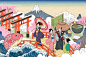 日本传统文化 日本旅游-旅游出行-插画图形素材-酷图网