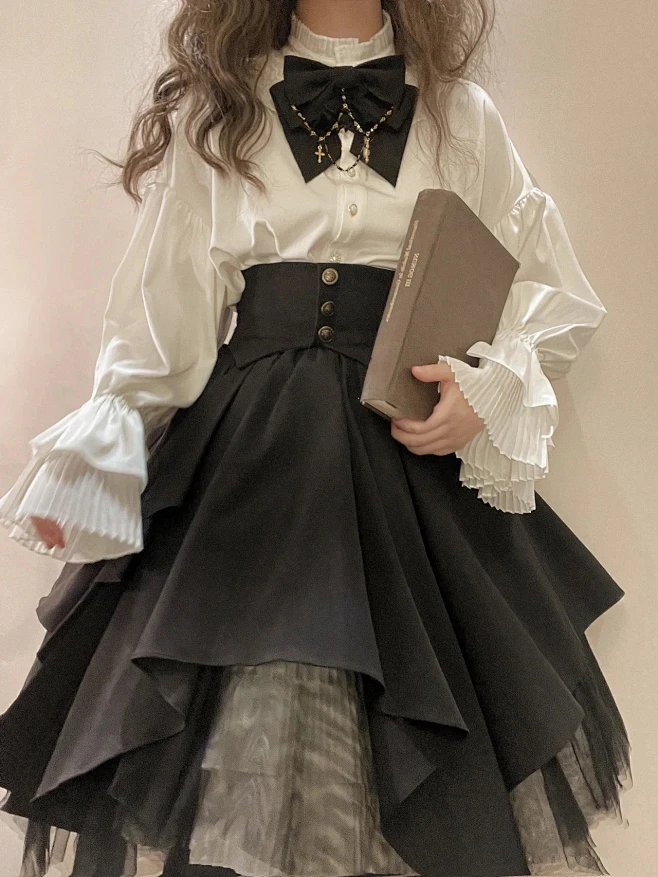 晚祷歌lolita哥特风修女套装cos束腰sk灯笼袖衬衫长袖秋冬生日礼-淘宝网-花瓣网