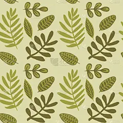 手绘秋叶绿色无缝图案