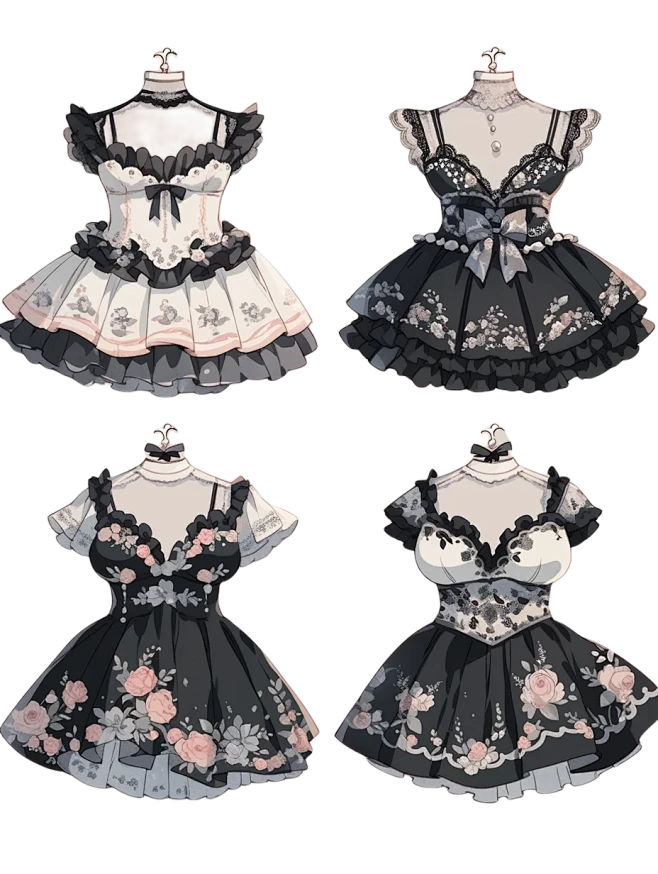 连衣裙｜oc穿搭洛丽塔服设手帐插画素材42弹-花瓣网