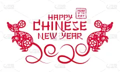 2020,春节,符号,鼠年,纸,可爱的,传统,贺卡,历书,泰国