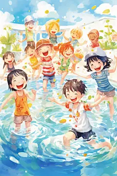 学生放暑假快乐漫画风插画