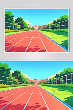 AI数字艺术扁平风校园球场操场插画-众图网