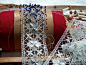 #织品# 梭结花边 Bobbin Lace - 梭结花边15世纪就已在欧洲流行，尤以英法最为著名。其基本技法是先将线球装入梭子的梭腔内；然后从梭子顶端的小孔里拉出线头，左手拇指和食指紧捏线头，右手操纵梭子，通过穿引、圈结、扣锁等技法，编结成各种图案花边。学习网站：O网页链接 ​​​​