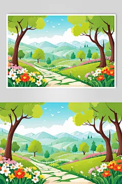 AI数字艺术春季春天风景插画背景图