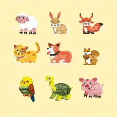动物插画  - 源文件下载【酷图网】动物插画,卡通动物,可爱动物,动物手绘,动物矢量,乌龟,小猪,兔子,绵羊,狐狸