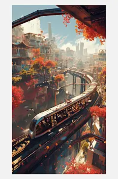 数字艺术创意插画插画灵感春天的列车-众图网