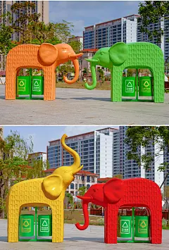 抽象雕塑卡通大象垃圾桶景区打卡玻璃钢装饰游乐场园林长颈鹿摆件-淘宝网