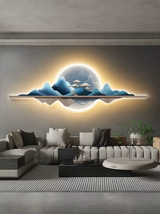 新中式沙发背景墙装饰画现代轻奢麋鹿挂画高级感氛围灯画客厅壁画-tmall.com天猫-花瓣网