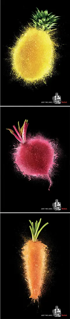 【创意榨汁机品牌广告】这种劲爆的视觉冲击感来体现“鲜榨”，让一个完整水果变成榨开的效果，简单又有趣的极富冲击力，怎么样这个榨汁机品牌是否打动了你？[转]