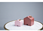 北欧样板房烛台摆件 石色斑斓粉色蜡烛台创意小房子树脂软装饰品-淘宝网