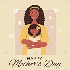 母亲节，生日或国际妇女节贺卡。有孩子的女人，家庭，人们。平面向量插图