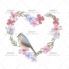 cm205|小清新唯美手绘水彩花环小鸟树叶请柬贺卡PNG PSD设计素材-淘宝网