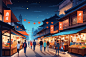 卡通夜市逛街集市场景插画