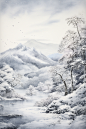 国风水墨大雪小雪雪景插画