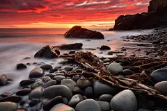 海边日出日落石头马路素材