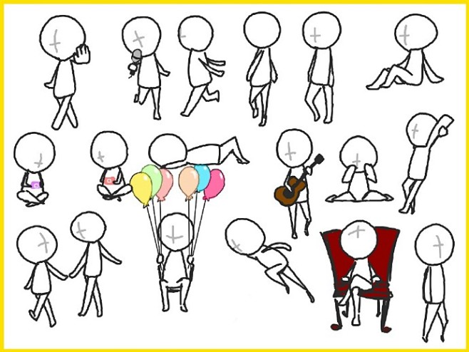 绘画学习设计绘画q版小人的pose素材单人和双人的多种互动姿势都很萌