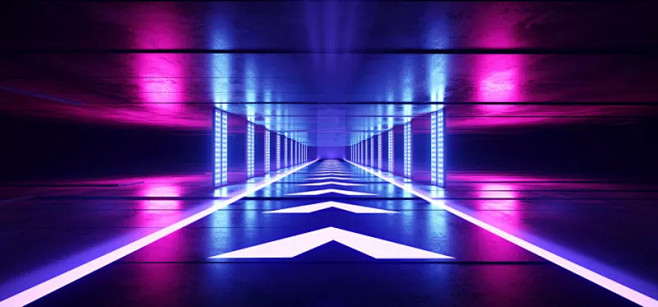 空的,隧道,走廊,三维图形,未来,霓虹灯...