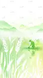 芒种清新感水墨渐变小麦人物农耕背景