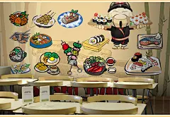 卡通寿司墙纸 烤肉店日式料理自助餐店餐厅沙发背景壁纸大型壁画-淘宝网