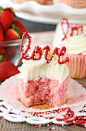 Strawberry Cupcakes with Cream Cheese Frosting - the love toppers make them the perfect treat for Valentine's Day!