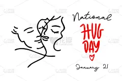 拥抱的一天。1月21日全国拥抱日的横幅插图。情人节。