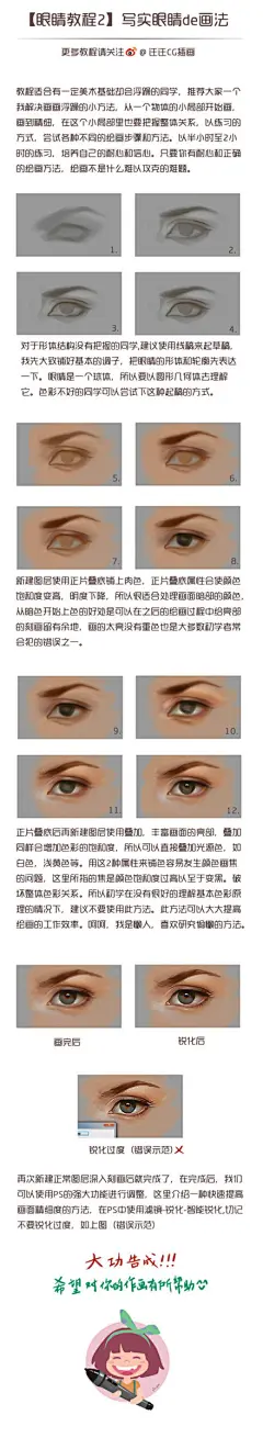 【基础教材】眼睛的详细绘画教程~推荐给大家~作者：@迁迁CG插画