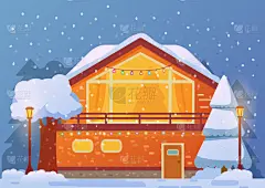 房屋,冬天,节日,华丽的,建筑外部,新年前夕,庆祝,下雪
