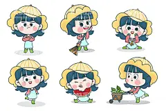 卡通小女孩表情包  - 源文件下载【酷图网】卡通,可爱,女孩,面部表情,开心,高兴,生气,欢乐,