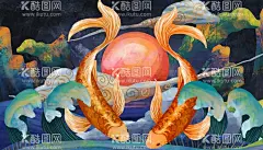 傲游的金鱼  - 源文件下载【酷图网】漫画,中国风,精美,意境,元素,韵味,国潮,金鱼,傲游,