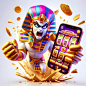 Premium Photo | Pharaoh Treasure slot game character holding phone with white background