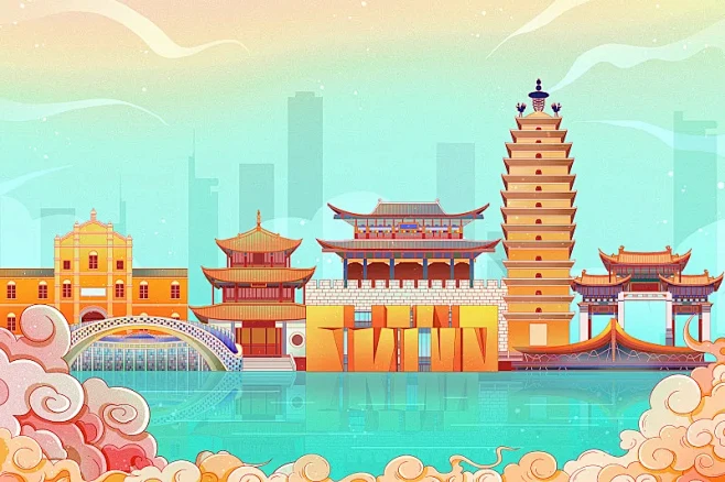 国潮风云南昆明地标建筑群 中国